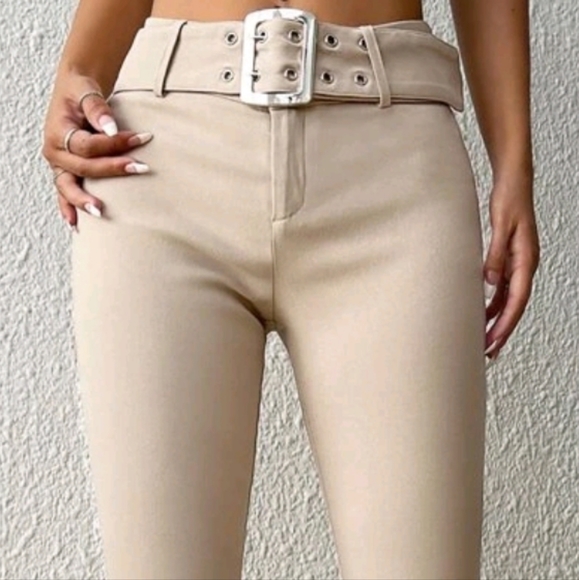 #7-High Waist Belted Flare Leg Pants - Picture 7 of 7